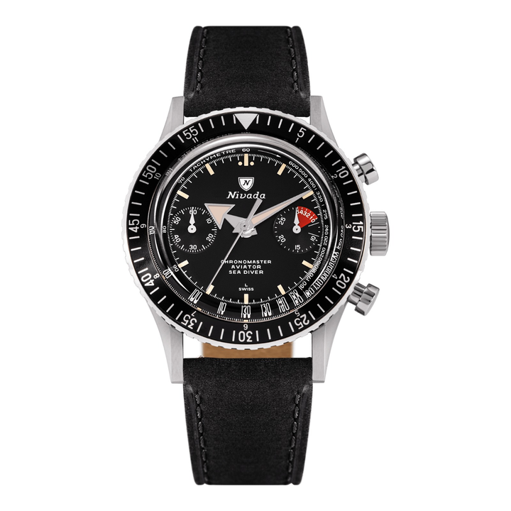Nivada Grenchen Chronomaster Broad Arrow N Inter.Bezel Manual 86014M – Herrenuhr 38 mm, Zifferblatt Schwarz