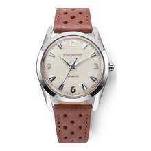 Nivada Grenchen Antarctic 35mm Eggshell White 35004M – Herrenuhr Edelstahl 35 mm mit weißem Zifferblatt und Lederarmband