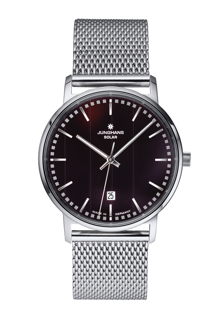Junghans Milano Solar Milanaiseband 14/4061.44 – Herrenuhr Edelstahl 37 mm mit schwarzem Zifferblatt und Edelstahlarmband