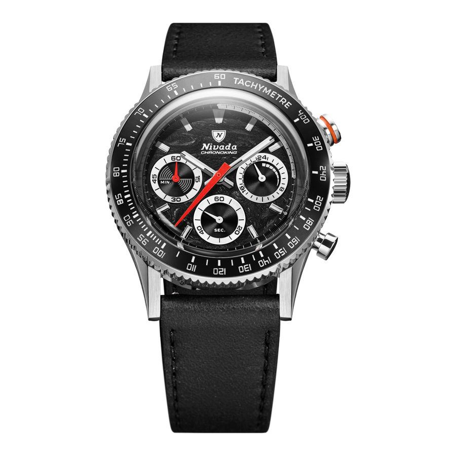 Nivada Grenchen Chronoking Mecaquartz Racing Black 87048Q – Herrenuhr 38 mm, Zifferblatt Schwarz