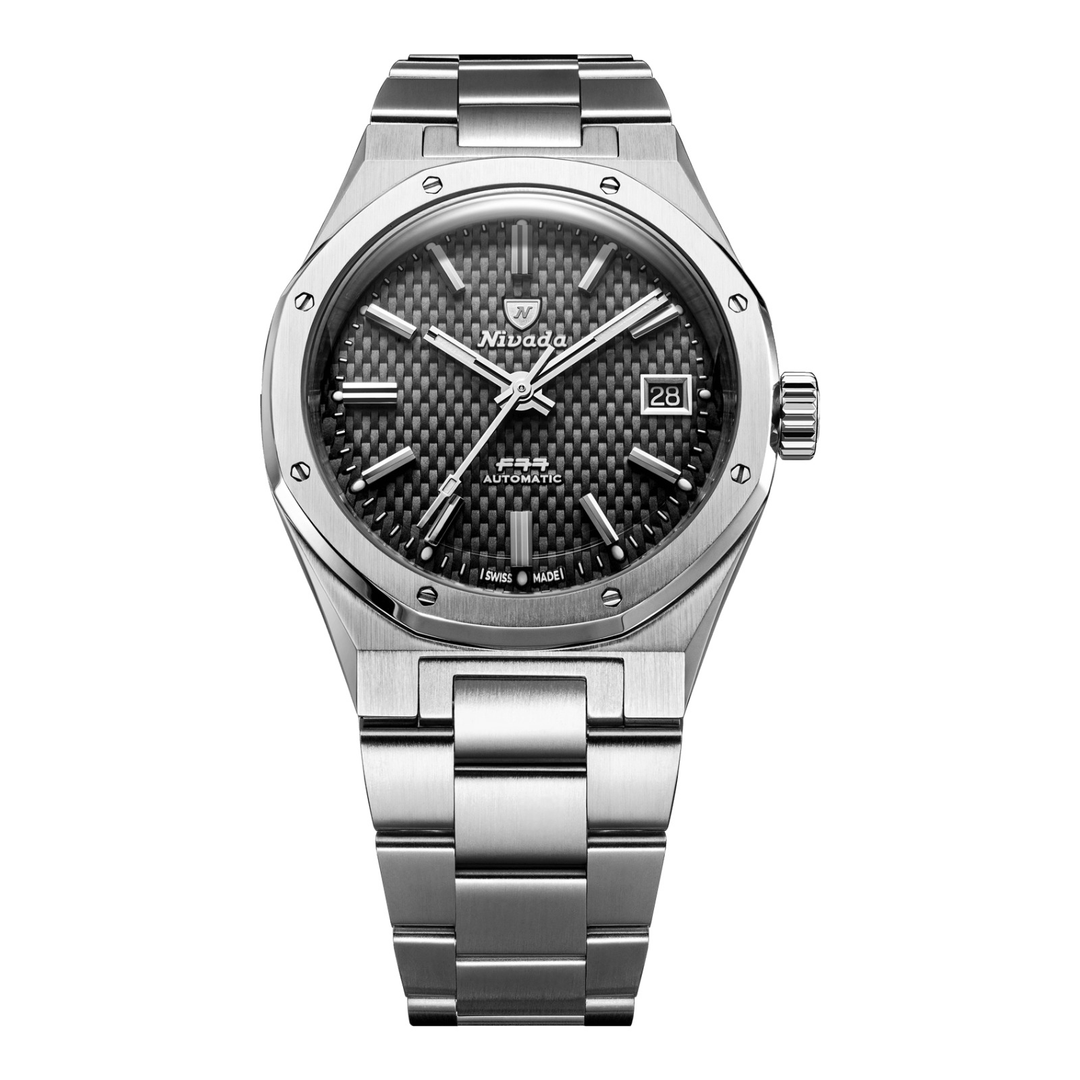 Nivada Grenchen F77 SST Black MK2 38mm White Lume 69011A – Herrenuhr 38 mm, Zifferblatt Schwarz