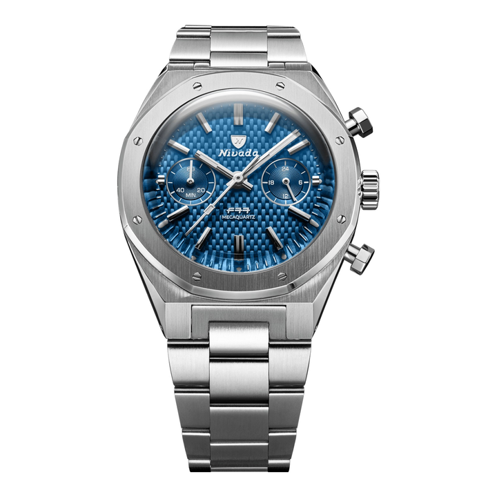 Nivada Grenchen F77 Chrono Mecaquartz Blue 38mm 68000Q – Herrenuhr 38 mm, Zifferblatt Blau