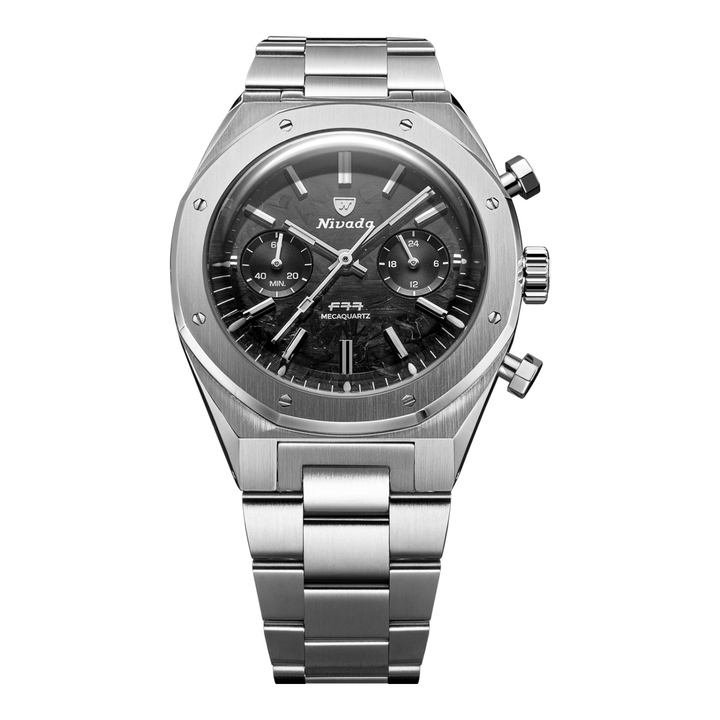 Nivada Grenchen F77 Chrono Mecaquartz Carbon 38mm 68002Q – Herrenuhr 38 mm, Zifferblatt Schwarz