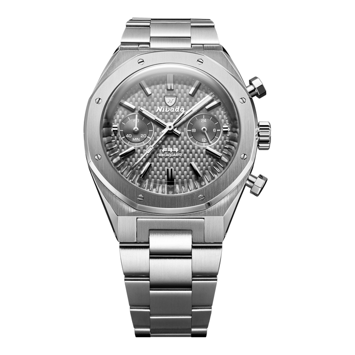 Nivada Grenchen F77 Chrono Mecaquartz Grey 38mm 68001Q – Herrenuhr 38 mm, Zifferblatt Grau
