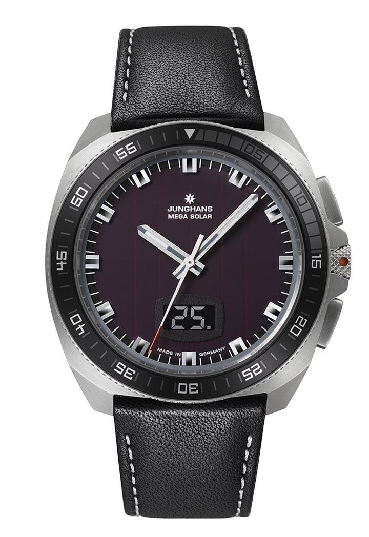 Junghans 1972 Mega Solar 43,3mm 56/4210.00 - Zifferblatt Schwarz, Armband Leder
