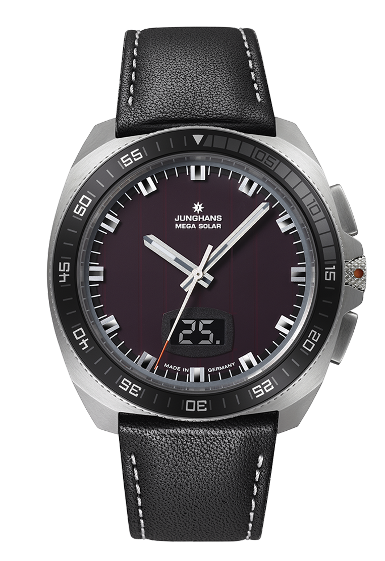 Junghans 1972 Mega Solar 43,3mm 56/4210.00 - Zifferblatt Schwarz, Armband Leder