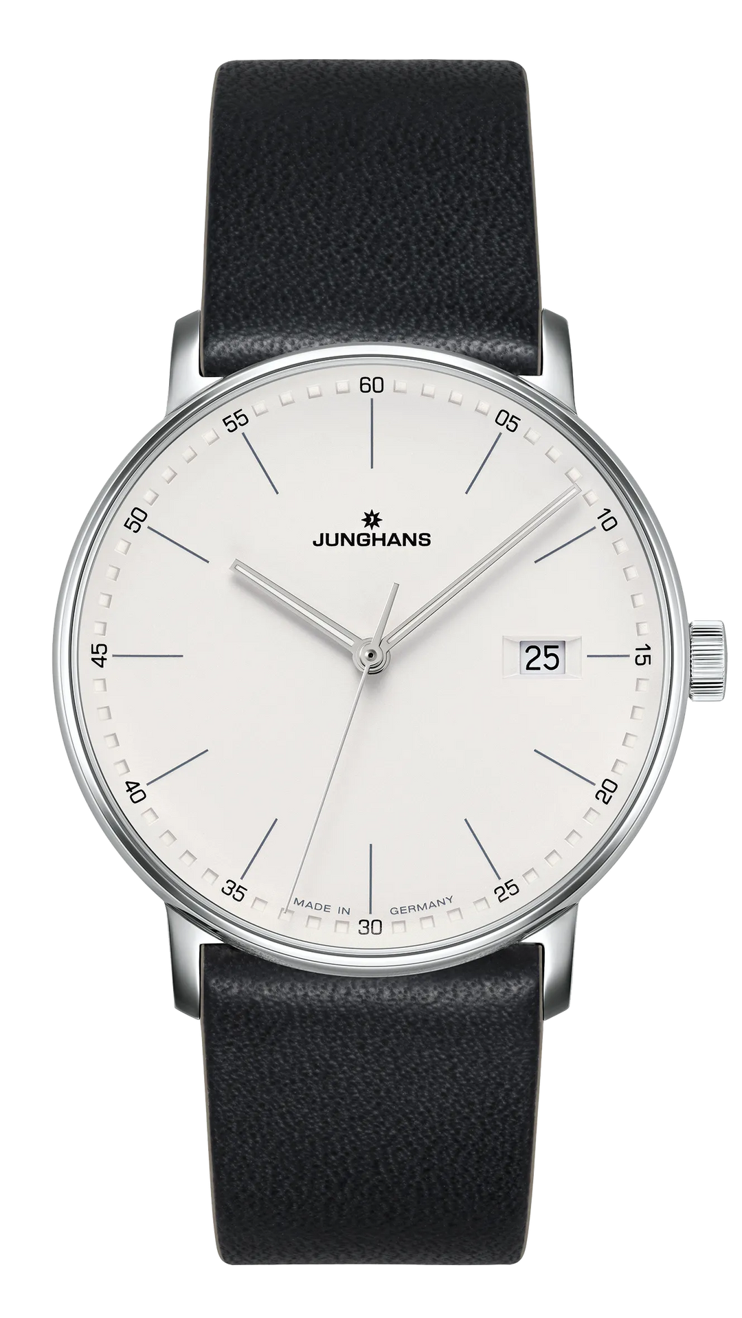 Junghans FORM Quarz 39,3mm 41/4884.00 - Zifferblatt Silber, Armband Leder