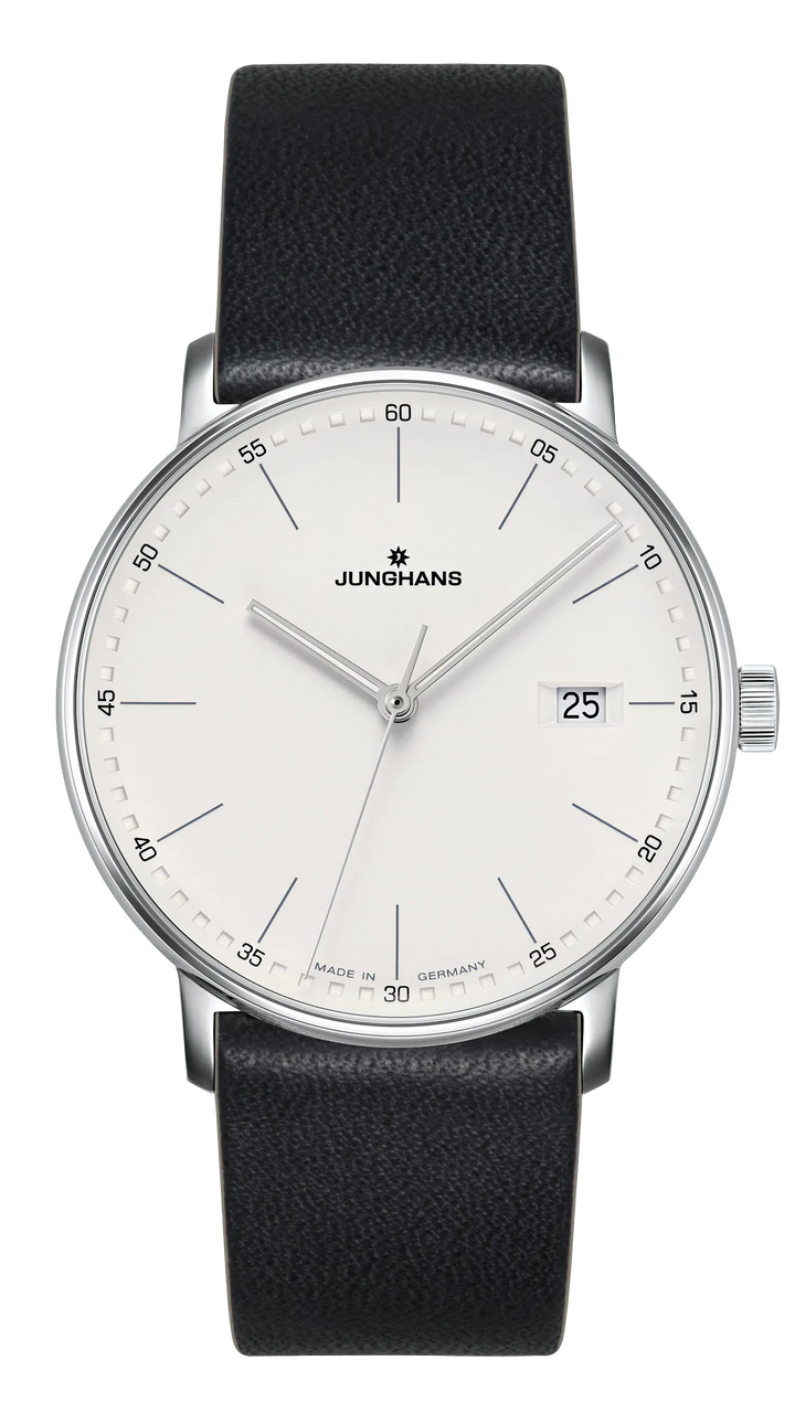 Junghans FORM Quarz 39,3mm 41/4884.00 - Zifferblatt Silber, Armband Leder