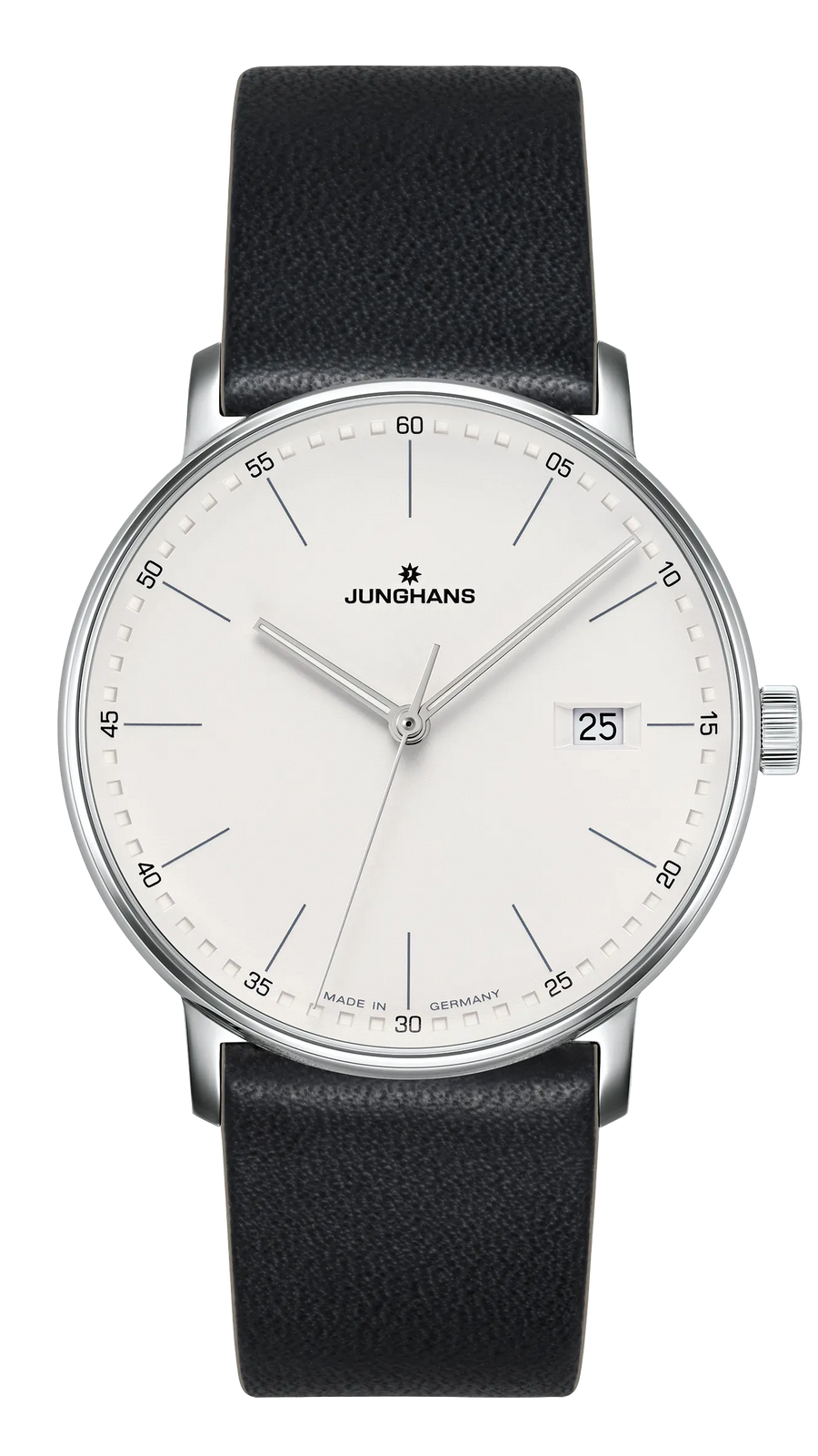 Junghans FORM Quarz 39,3mm 41/4884.00 - Zifferblatt Silber, Armband Leder