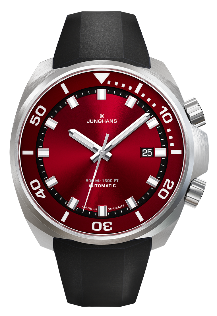 Junghans Aquaris Red 46,9mm 27/4661.44 - Armband und Schließe, Wechselband aus schwarzem, synthetischem Kautschuk