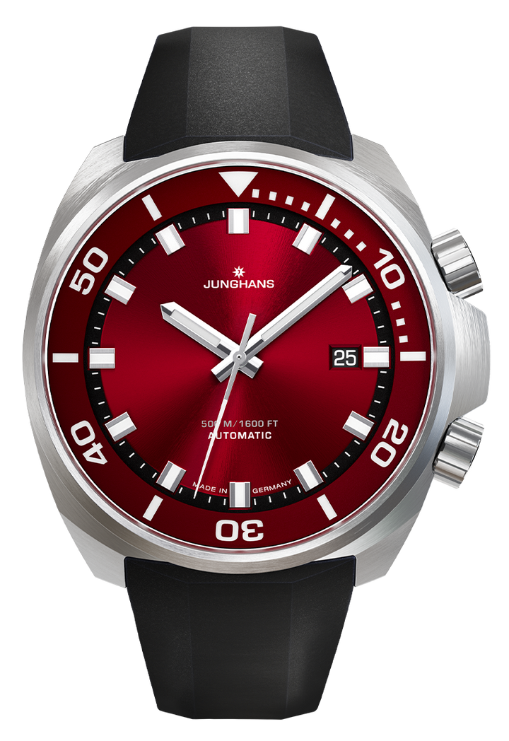 Junghans Aquaris Red 46,9mm 27/4661.44 - Armband und Schließe, Wechselband aus schwarzem, synthetischem Kautschuk