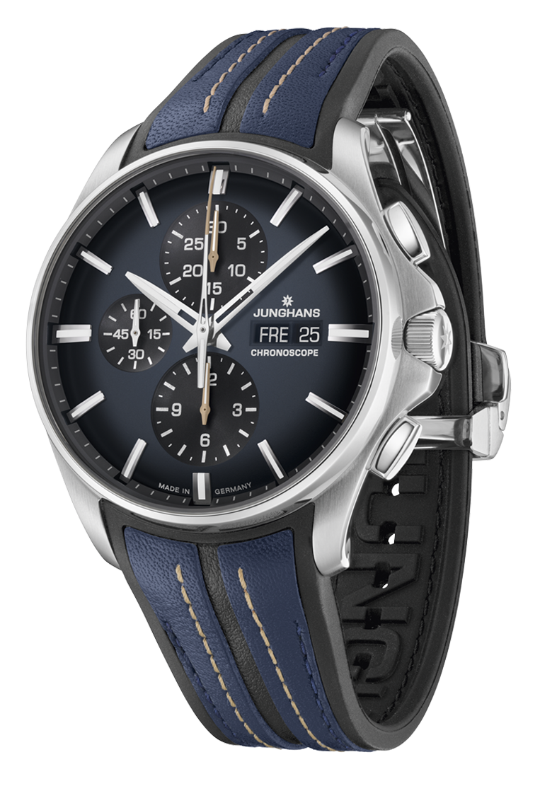 Junghans Meister S Chronoscope 45mm 27/4227.00 - Zifferblatt Blau, Armband Kautschuk
