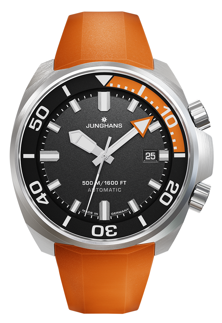 Junghans Aquaris Diver 46,9mm 27/4668.44 - Armband und Schließe, Wechselband aus orangem, synthetischem Kautschuk