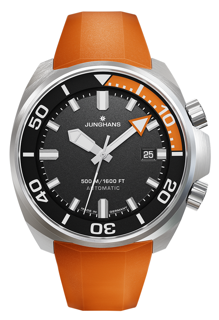 Junghans Aquaris Diver 46,9mm 27/4668.44 - Armband und Schließe, Wechselband aus orangem, synthetischem Kautschuk
