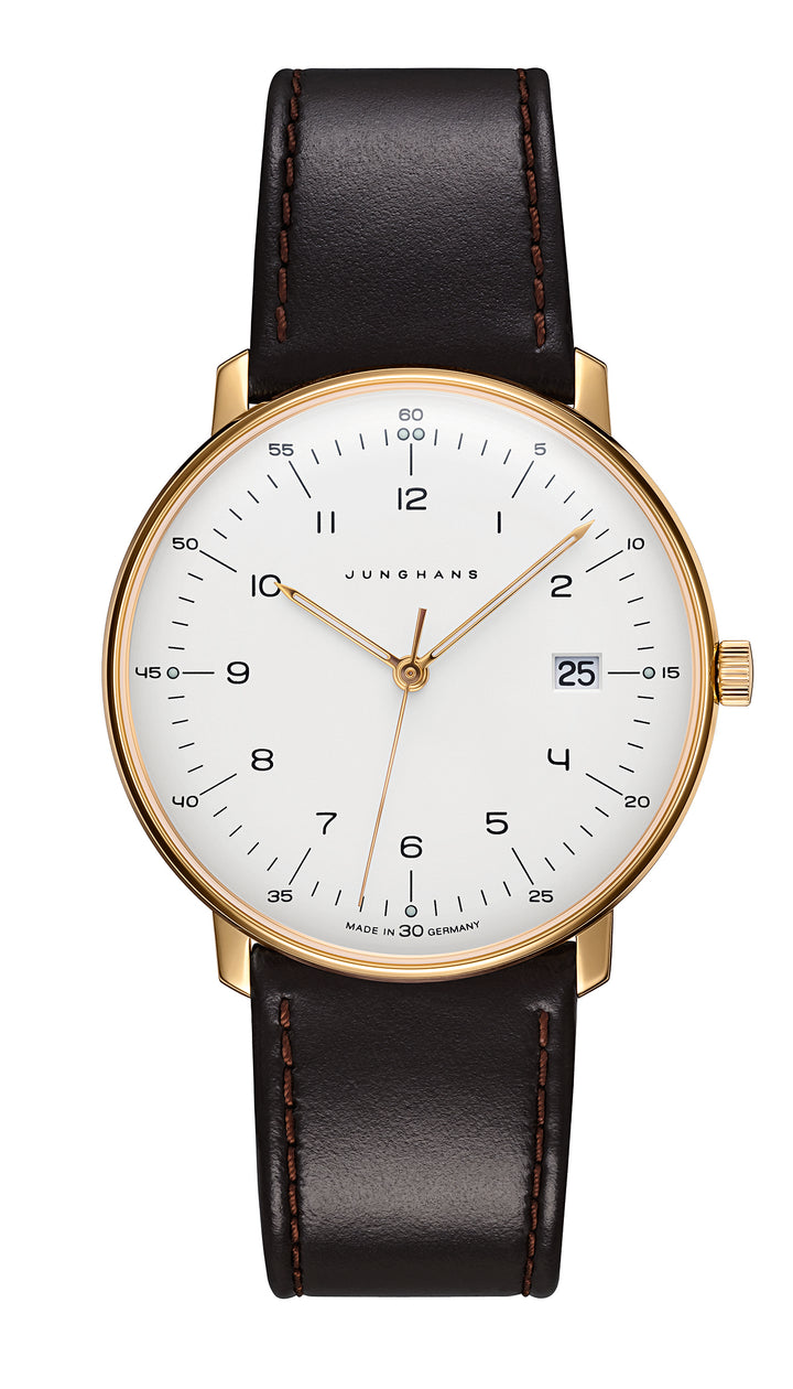 Junghans Max Bill Quarz 38mm 41/7872.02 - Zifferblatt Silber, Armband Leder