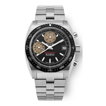 Nivada Grenchen Chronosport White 77001A – Herrenuhr Edelstahl 38 mm mit schwarzem Zifferblatt und Edelstahlarmband