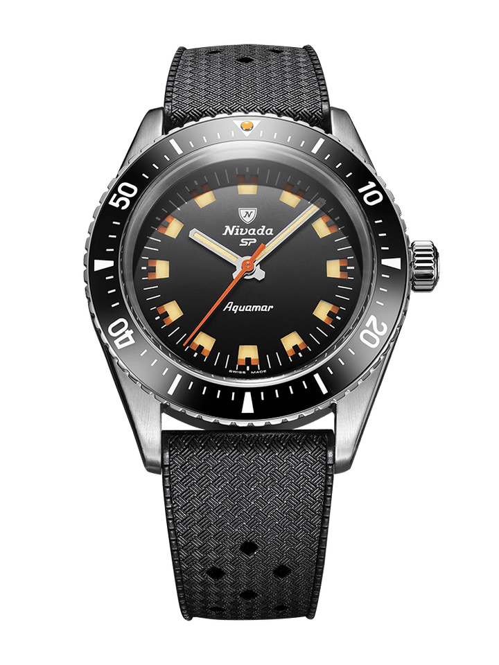 Nivada Grenchen Antarctic Diver Aquamar Black 38mm Kautschukarmband Tropic 32068A01 - Zifferblatt Schwarz, Armband Kautschuk