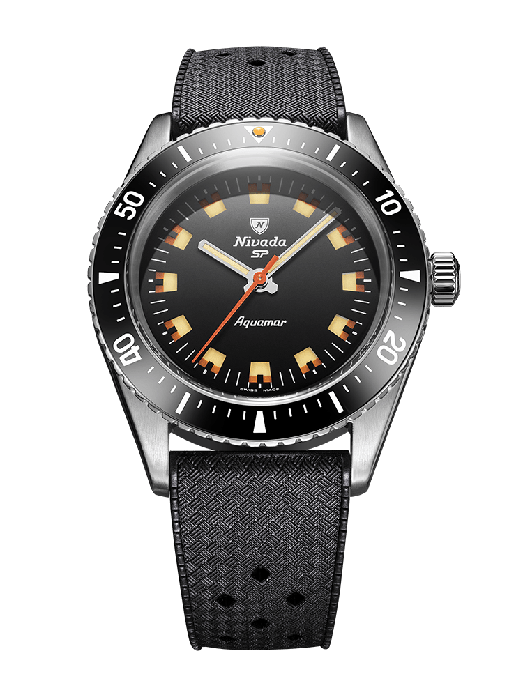 Nivada Grenchen Antarctic Diver Aquamar Black 38mm Kautschukarmband Tropic 32068A01 - Zifferblatt Schwarz, Armband Kautschuk