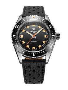 Nivada Grenchen Antarctic Diver Aquamar Black 38mm Racing-Armband Schwarz 32068A10 - Zifferblatt Schwarz, Armband Leder
