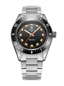 Nivada Grenchen Antarctic Diver Aquamar Black 38mm Edelstahlarmband Flat Link 32068A20 - Zifferblatt Schwarz, Armband Stahl