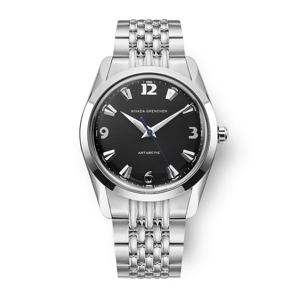 Nivada Grenchen Antarctic Black 35mm 35002M04 - Edelstahlarmband Beads of Rice