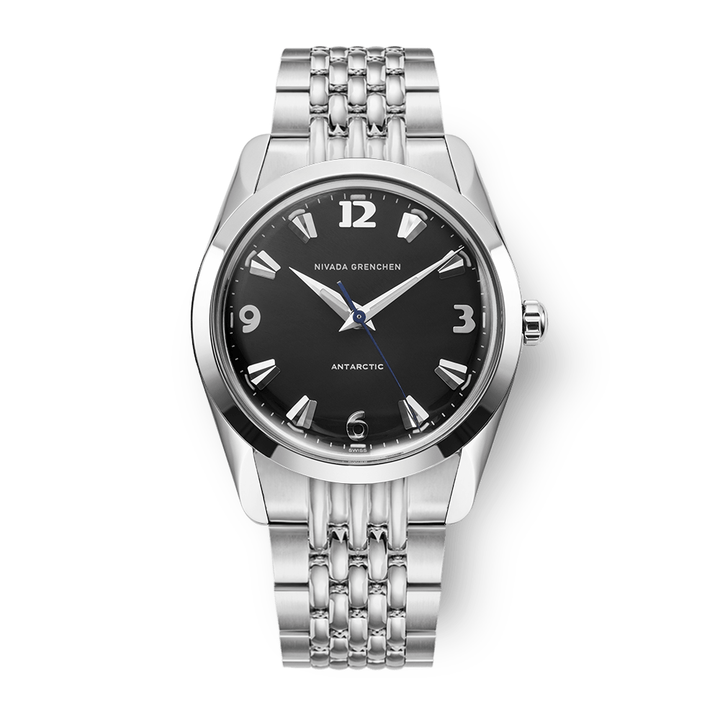Nivada Grenchen Antarctic Black 35mm 35002M04 - Edelstahlarmband Beads of Rice