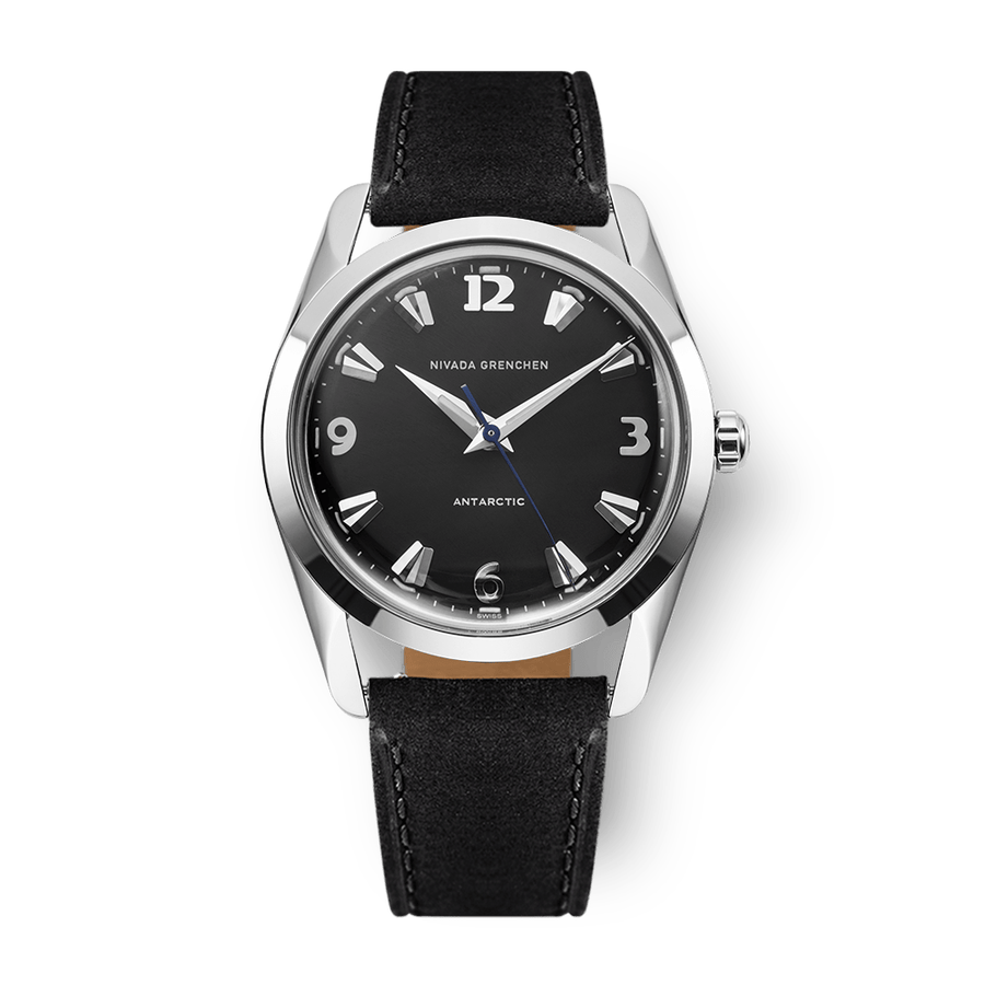 Nivada Grenchen Antarctic Black 35mm 35002M17 - Lederarmband Schwarz