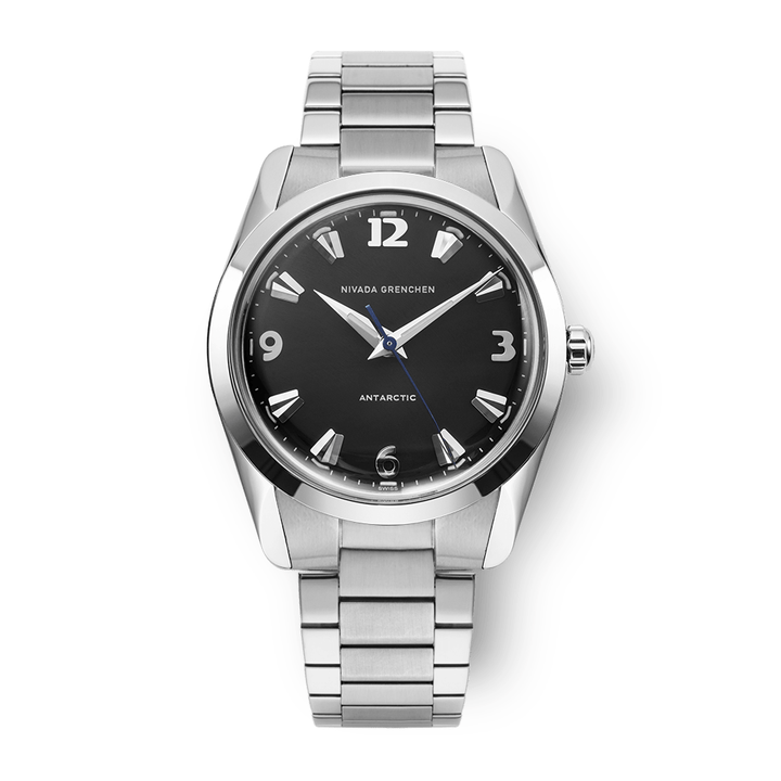 Nivada Grenchen Antarctic Black 35mm 35002M20 - Edelstahlarmband Flat Link