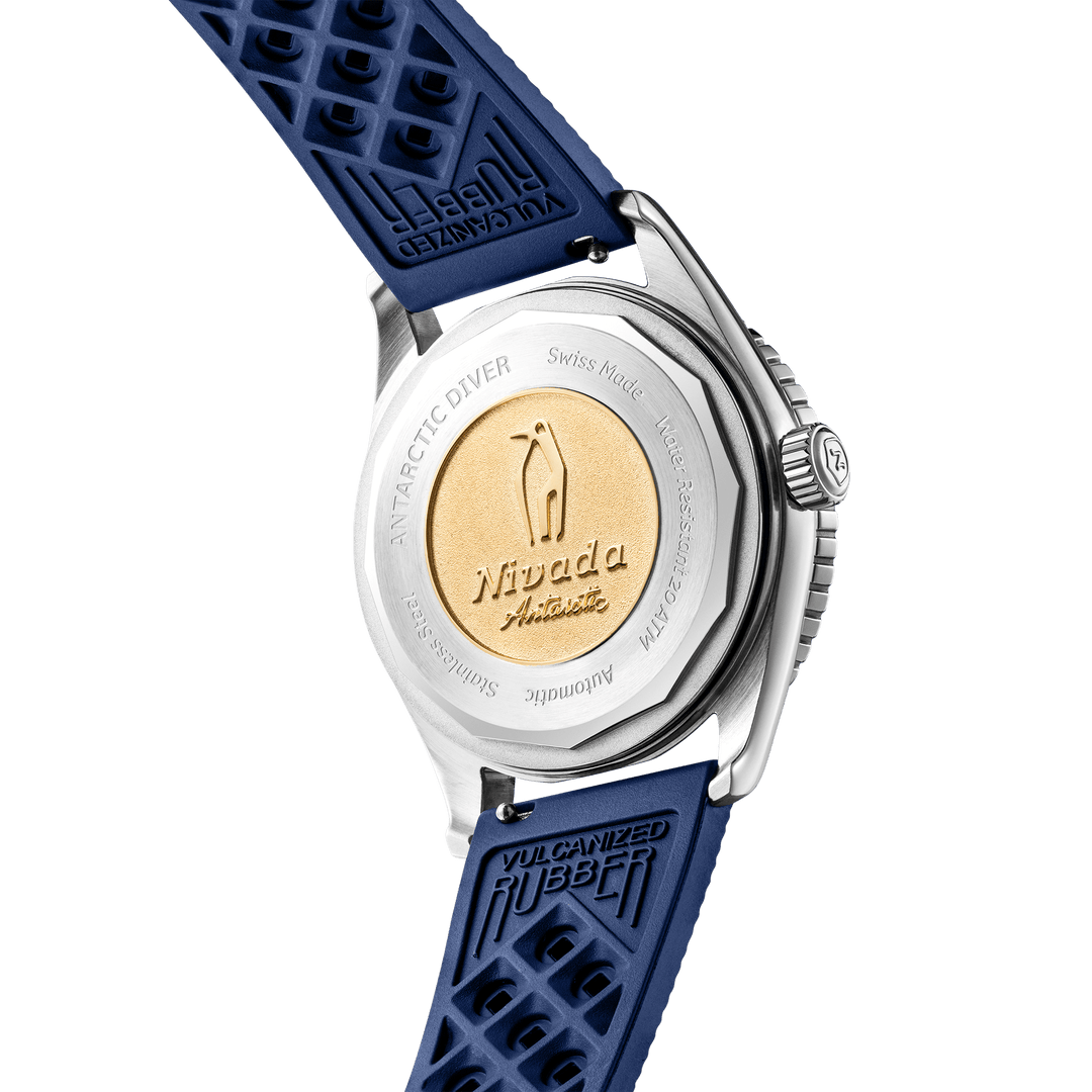 Nivada Grenchen Antarctic Diver Aquamar Blue 38mm 32074A - Gehäuseboden