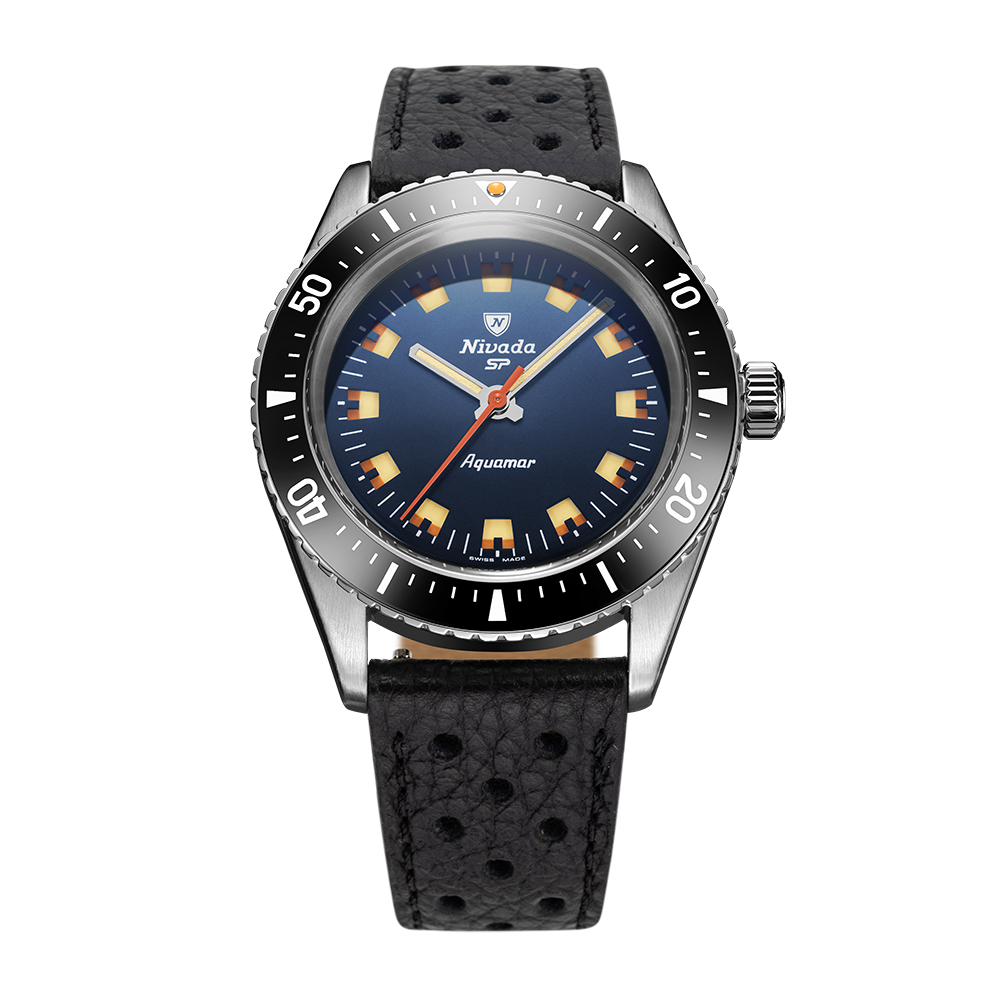 Nivada Grenchen Antarctic Diver Aquamar Blue 38mm 32074A10 - Racing-Armband Schwarz