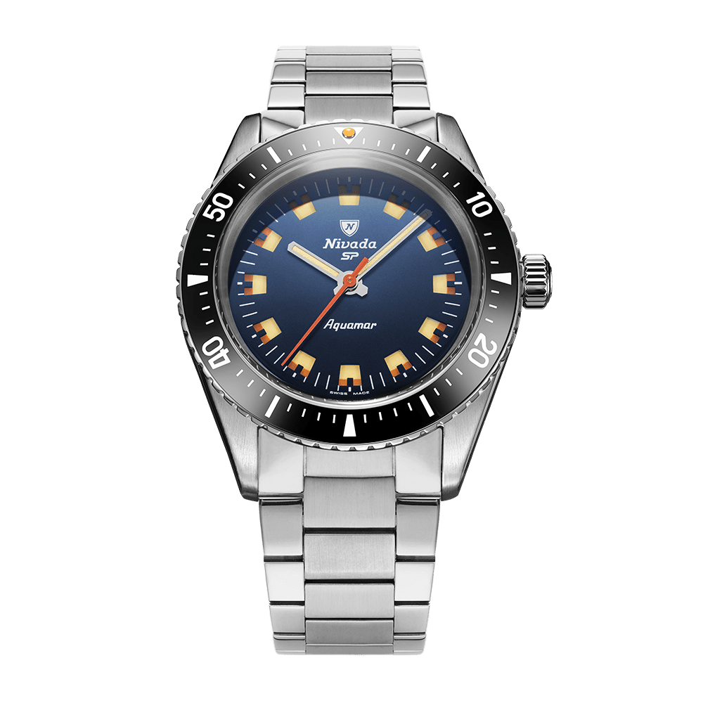 Nivada Grenchen Antarctic Diver Aquamar Blue 38mm 32074A20 - Edelstahlarmband Flat Link