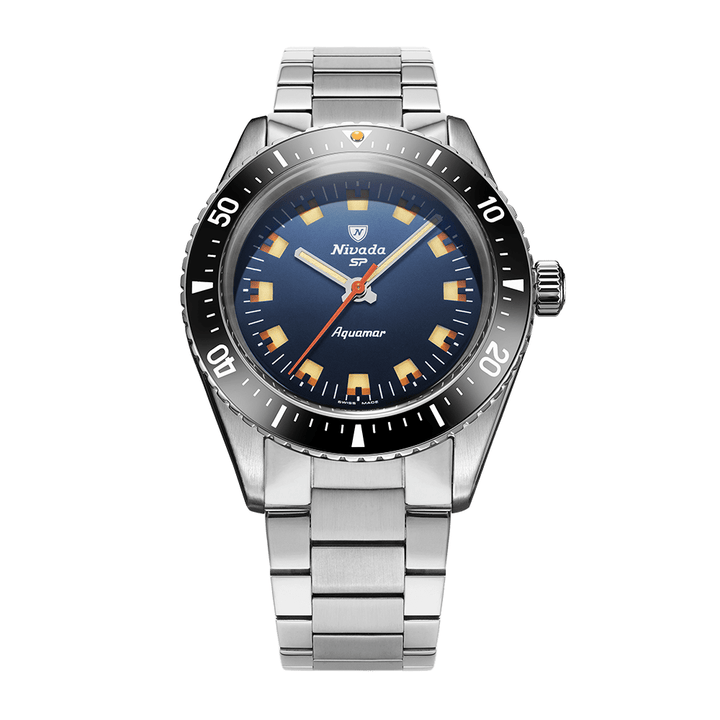 Nivada Grenchen Antarctic Diver Aquamar Blue 38mm 32074A20 - Edelstahlarmband Flat Link