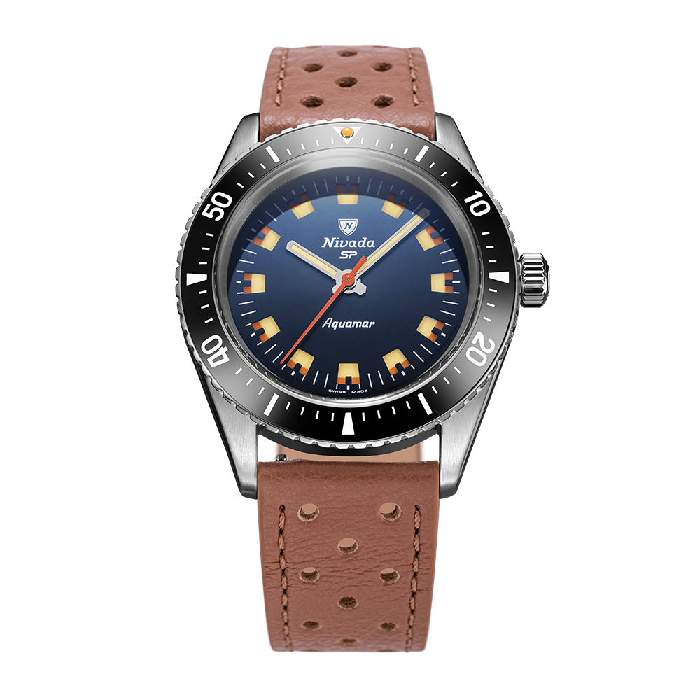 Nivada Grenchen Antarctic Diver Aquamar Blue 38mm 32074A23 - Racing-Armband Braun