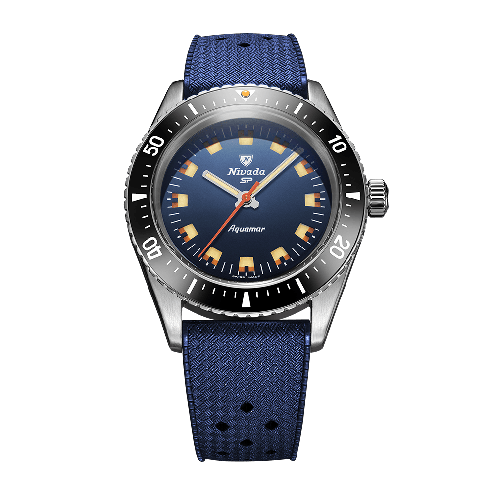 Nivada Grenchen Antarctic Diver Aquamar Blue 38mm 32074A24 - Kautschukarmband Tropic Blau