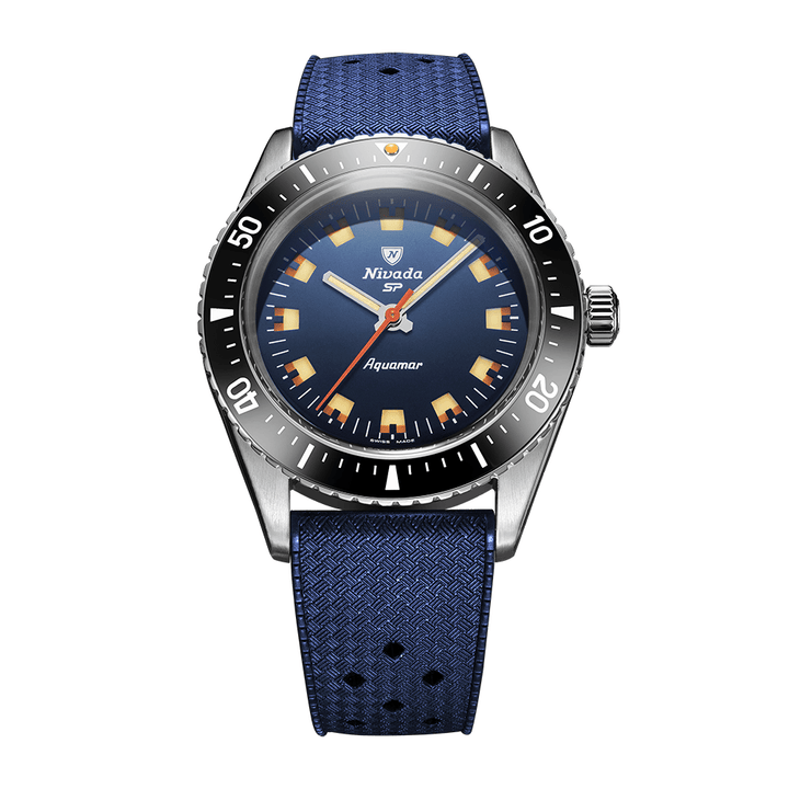Nivada Grenchen Antarctic Diver Aquamar Blue 38mm 32074A24 - Kautschukarmband Tropic Blau