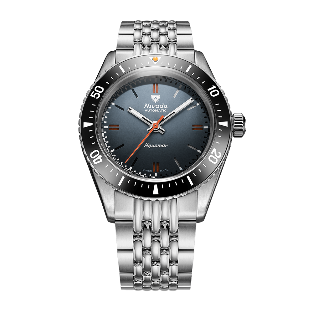 Nivada Grenchen Antarctic Diver Aquamar Grey 38mm 32077A04 - Edelstahlarmband Beads of Rice