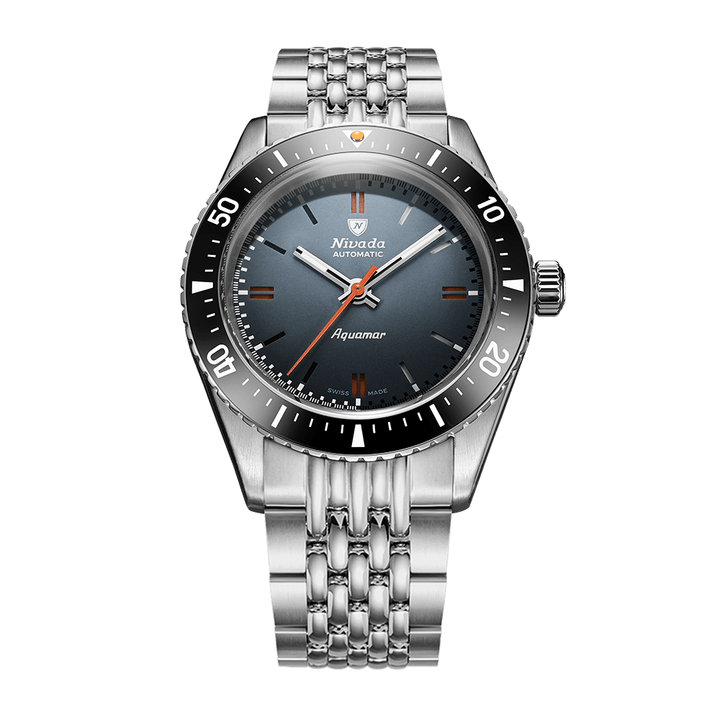 Nivada Grenchen Antarctic Diver Aquamar Grey 38mm 32077A04 - Edelstahlarmband Beads of Rice