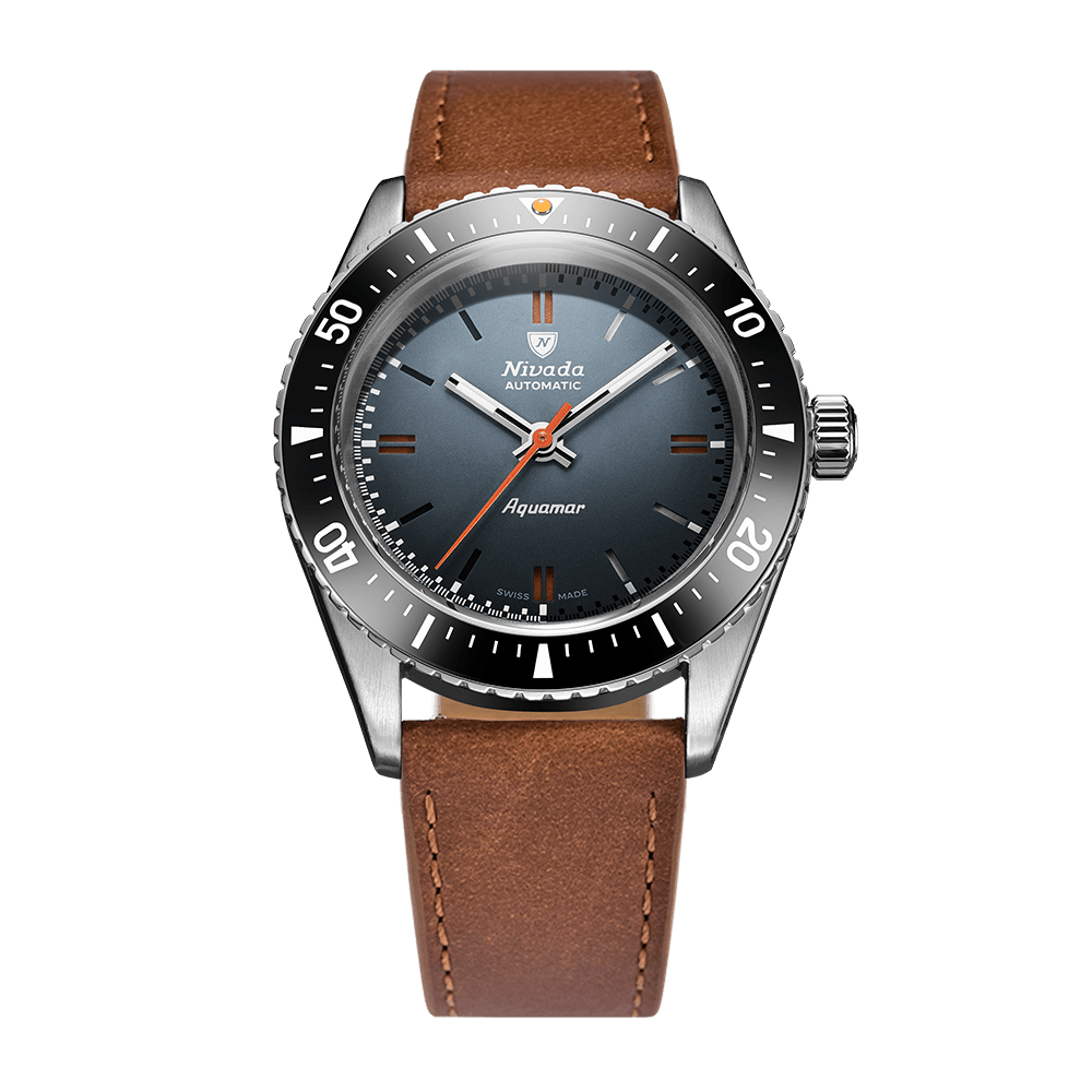 Nivada Grenchen Antarctic Diver Aquamar Grey 38mm 32077A16 - Lederarmband Braun