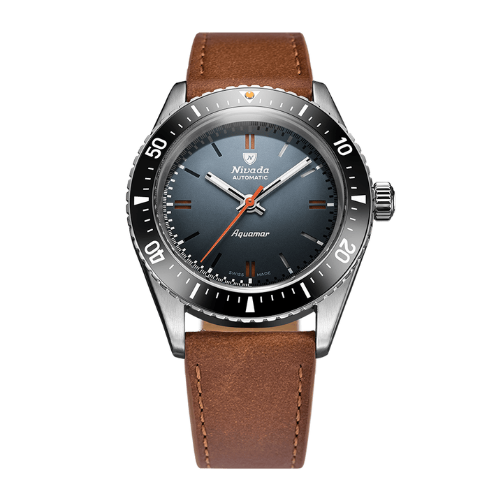 Nivada Grenchen Antarctic Diver Aquamar Grey 38mm 32077A16 - Lederarmband Braun
