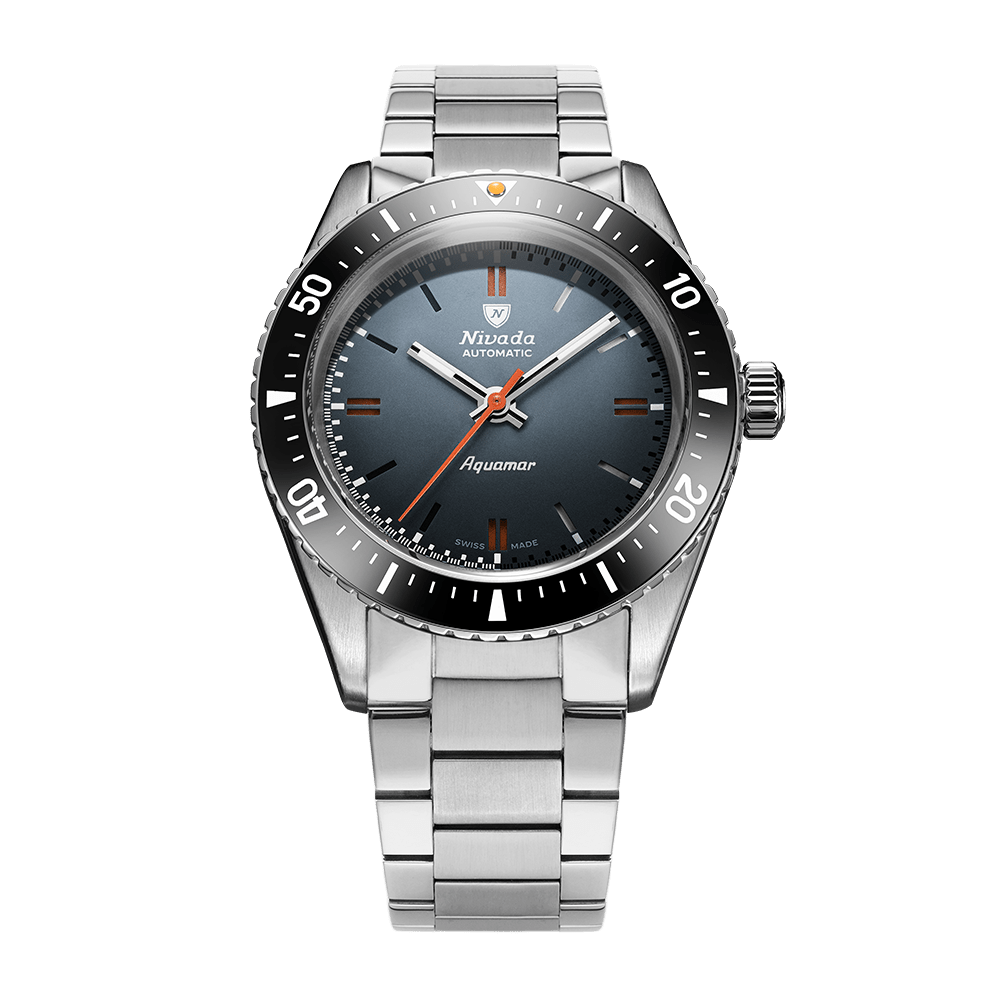 Nivada Grenchen Antarctic Diver Aquamar Grey 38mm 32077A20 - Edelstahlarmband Flat Link