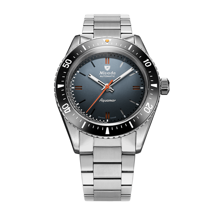 Nivada Grenchen Antarctic Diver Aquamar Grey 38mm 32077A20 - Edelstahlarmband Flat Link