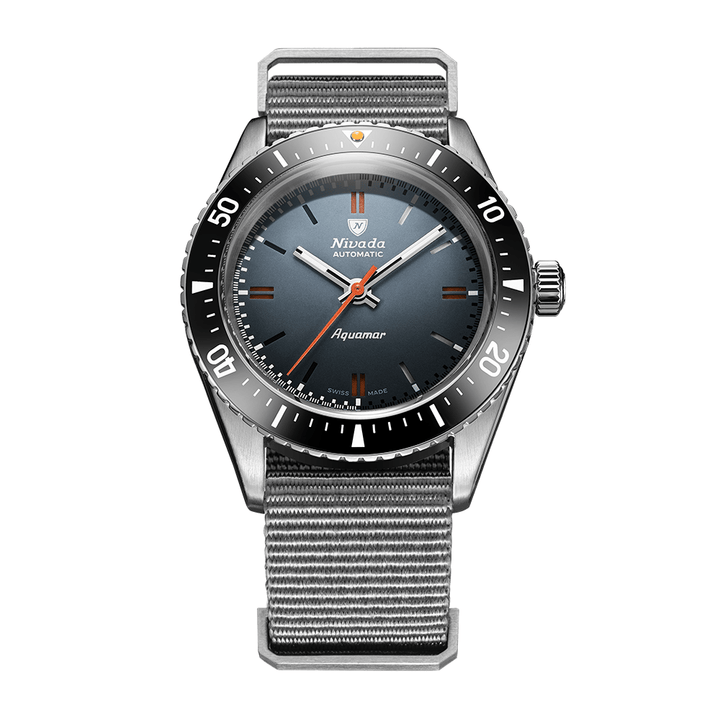 Nivada Grenchen Antarctic Diver Aquamar Grey 38mm 32077A35 - Nato-Armband Grau