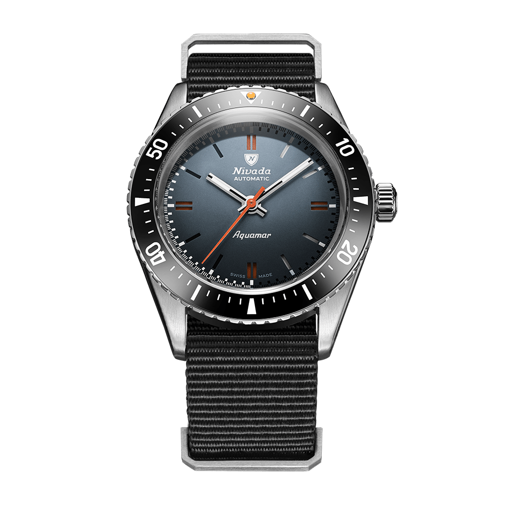 Nivada Grenchen Antarctic Diver Aquamar Grey 38mm 32077A36 - Nato-Armband Schwarz