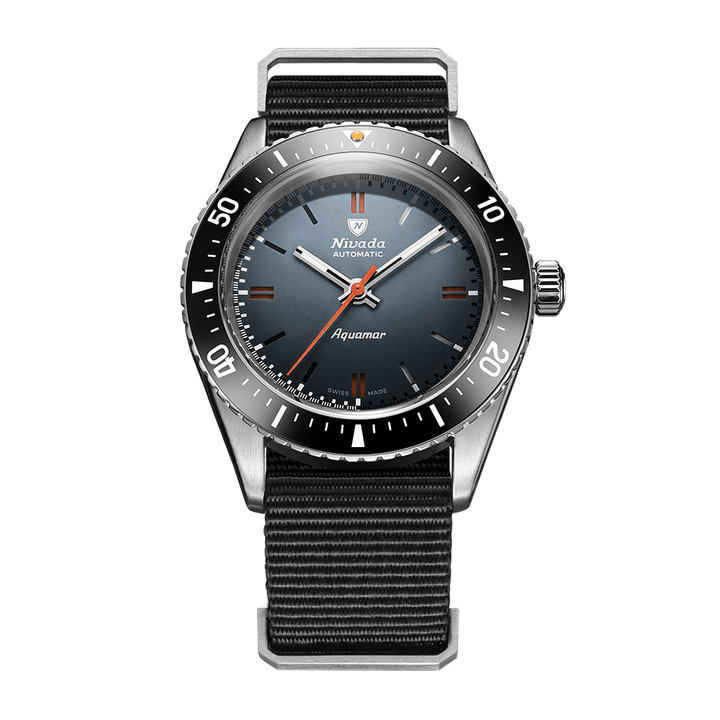 Nivada Grenchen Antarctic Diver Aquamar Grey 38mm 32077A36 - Nato-Armband Schwarz