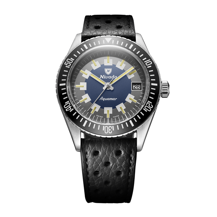 Nivada Grenchen Antarctic Diver Aquamar Vintage 38mm 32062A10 - Racing-Armband Schwarz