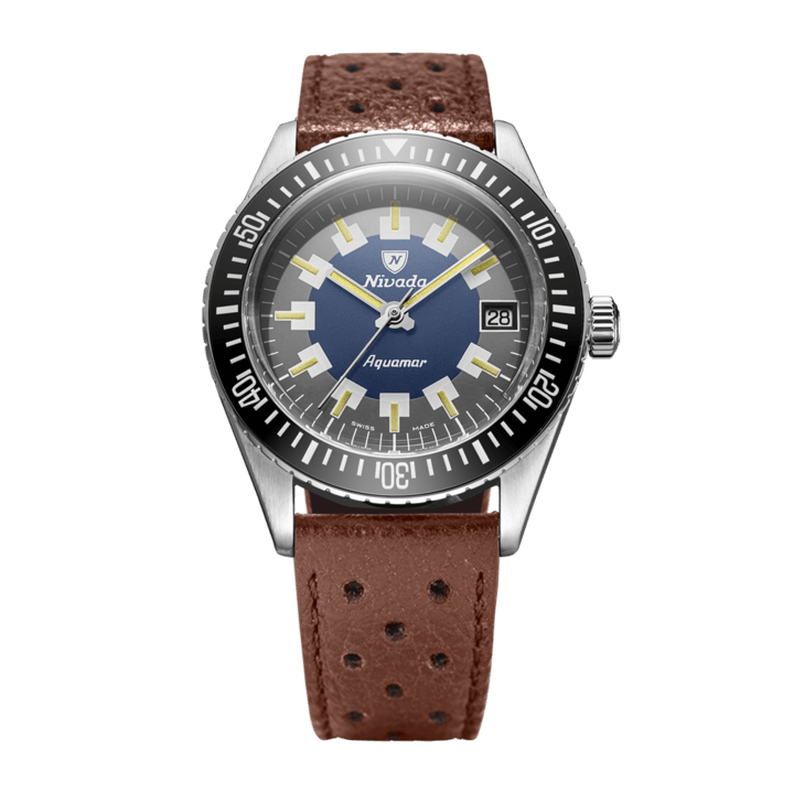 Nivada Grenchen Antarctic Diver Aquamar Vintage 38mm 32062A23 - Racing-Armband Braun