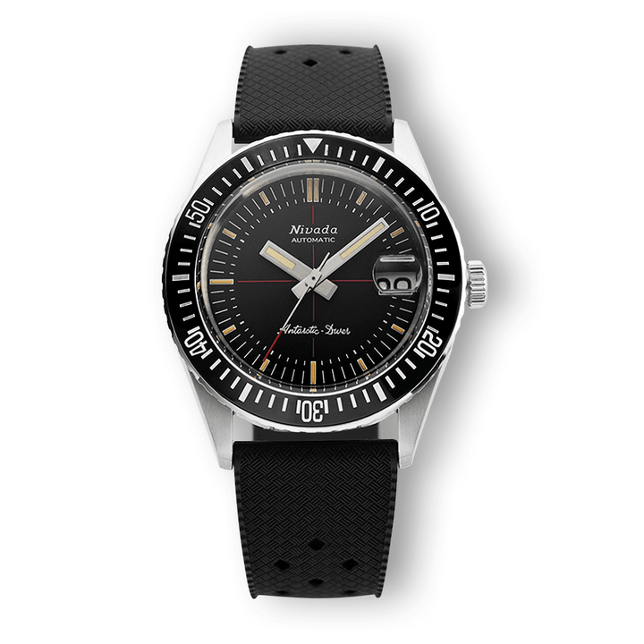 Nivada Grenchen Antarctic Diver Black 38mm 32038A01 - Kautschukarmband Tropic
