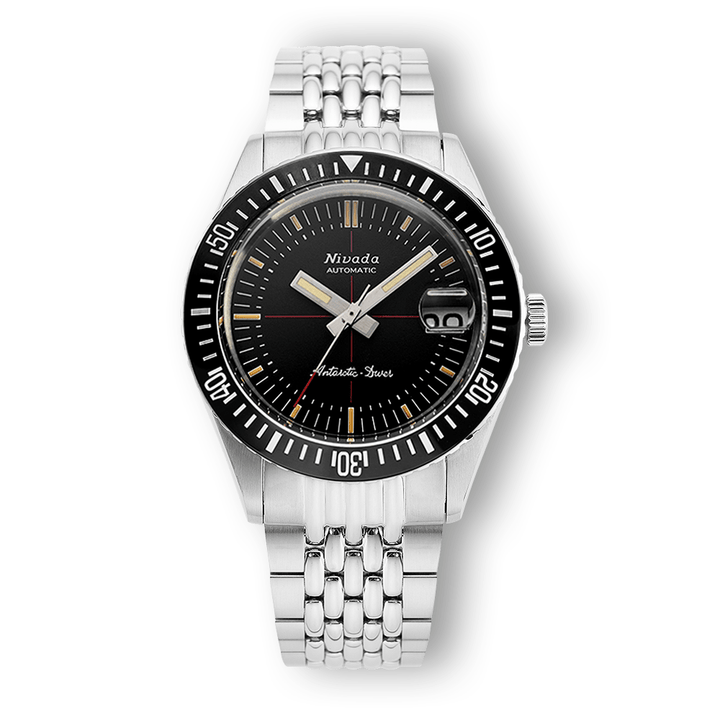 Nivada Grenchen Antarctic Diver Black 38mm 32038A04 - Edelstahlarmband Beads of Rice