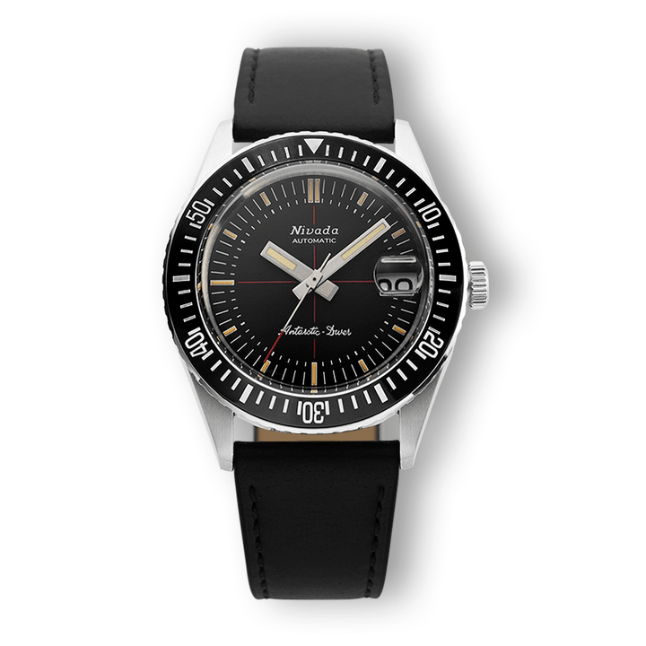 Nivada Grenchen Antarctic Diver Black 38mm 32038A17 - Lederarmband Schwarz