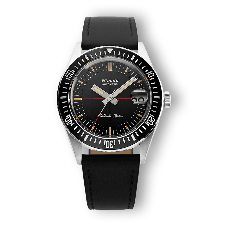 Nivada Grenchen Antarctic Diver Black 38mm 32038A17 - Lederarmband Schwarz